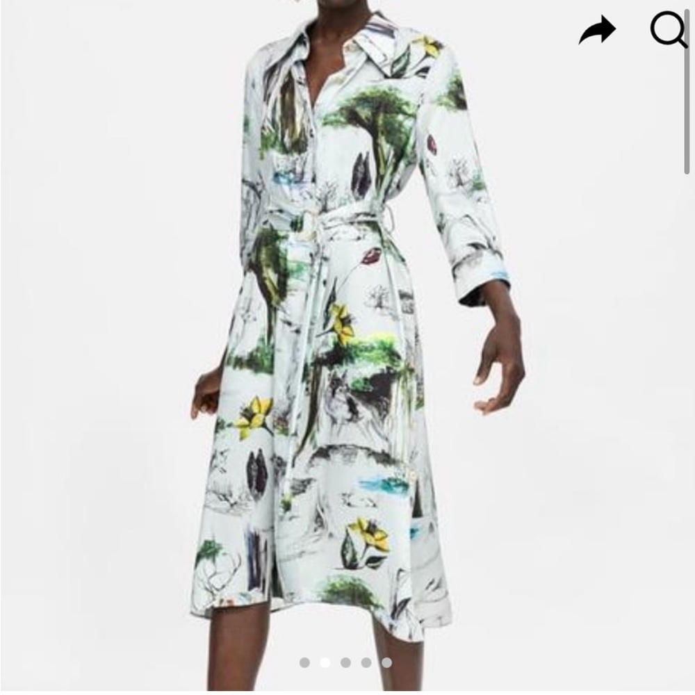 Zara Vintage Woodland Creature Satin Shirt Dress - Picture 4 of 11